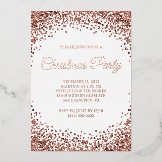 Rose Gold Glitter Border White Christmas Party (Front)
