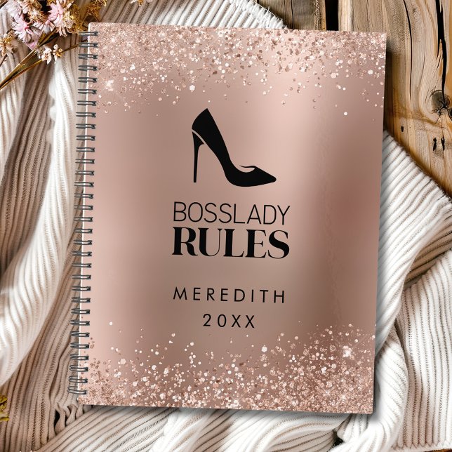 Rose Gold Glitter Boss Lady Stiletto Logo  Planner (Rose Gold Glitter Boss Lady Rules Stiletto Logo Personalized Annual Planner)