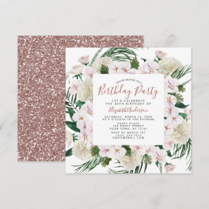 Rose Gold Glitter Bouquet Birthday Party Invitation