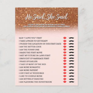 Rose Gold Glitter Bridal He Said She Said Game