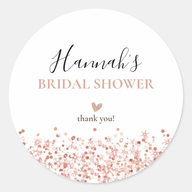 Rose Gold Glitter Bridal Shower thank you Classic Round Sticker (Front)