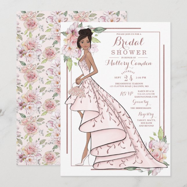 Rose Gold Glitter Bride Bridal Shower Invitation (Front/Back)