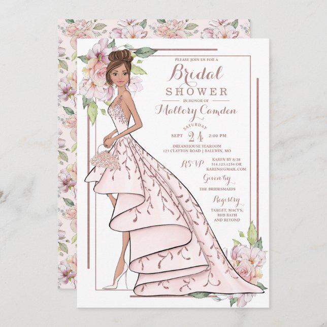 Rose Gold Glitter Bride Bridal Shower Invitation (Front/Back)