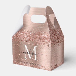 Rose Gold Glitter Brushed Metal Monogram Script Favour Box