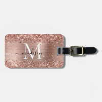Rose Gold Glitter Brushed Metal Monogram Script