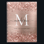 Rose Gold Glitter Brushed Metal Monogram Script Notebook<br><div class="desc">Blush Pink Rose Gold Glitter Sparkle Brushed Metal Girly Script Monogram Notebook</div>
