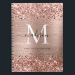 Rose Gold Glitter Brushed Metal Monogram Script Notebook<br><div class="desc">Blush Pink Rose Gold Glitter Sparkle Brushed Metal Girly Script Monogram Notebook</div>