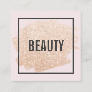 Rose gold glitter brushstroke light pink beauty square business card