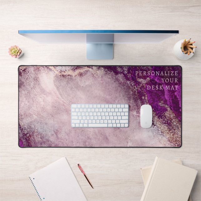 Rose Gold Glitter & Burgundy Marble Elegant Custom Desk Mat (Office 1)