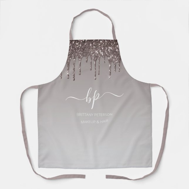 Rose Gold Glitter Business Staff Uniform Monogram Apron (Front)