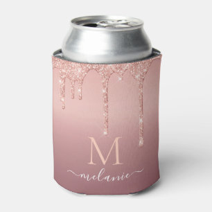 Rose Gold Glitter Can Cooler Custom Name Letter