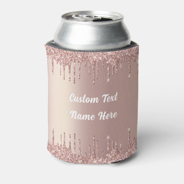 Rose Gold Glitter Can Cooler with Custom Text (Can Back)