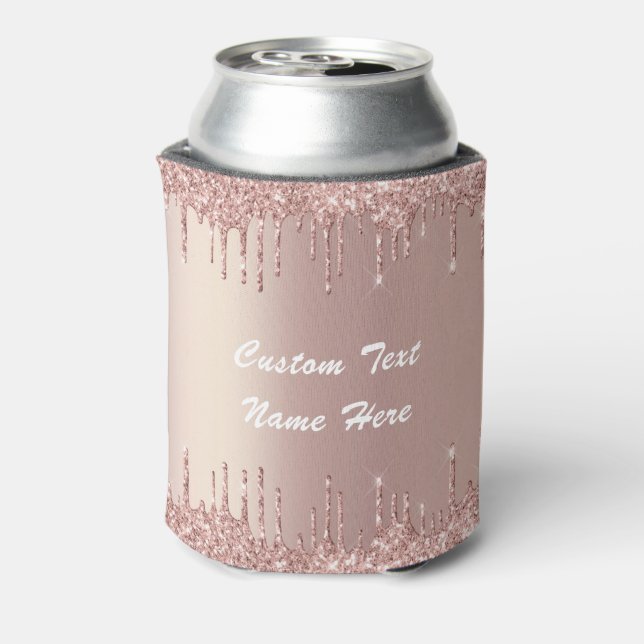 Rose Gold Glitter Can Cooler with Custom Text Name (Can Back)