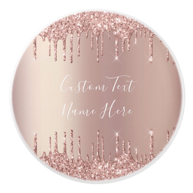 Rose Gold Glitter Ceramic Knob with Custom Text (Front)