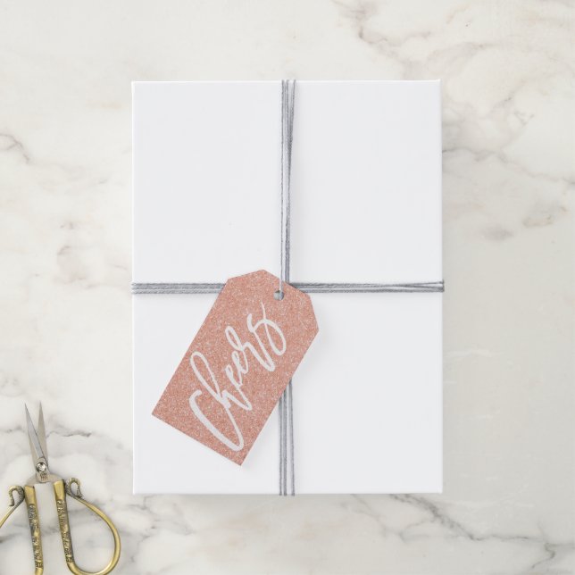 Rose Gold Glitter Cheers Gift tag (With Twine)