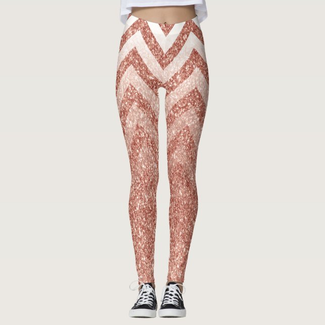 Rose Gold Glitter Chevron Leggings (Front)