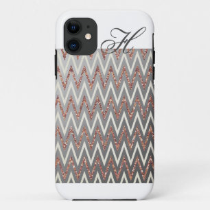 Rose Gold Glitter Chevron Monogram iPhone Case