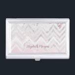 Rose gold glitter chevron pink marble business card holder<br><div class="desc">Blush background for elegant monogram on the bottom with glitter rose gold chevron in the middle and rose marble on the top. Elegant and chic item that can be customised very easy with a change of font or its colour, or you can just opt to write your name and customise...</div>
