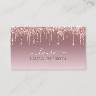 Rose Gold glitter chic script with monogram Business Card