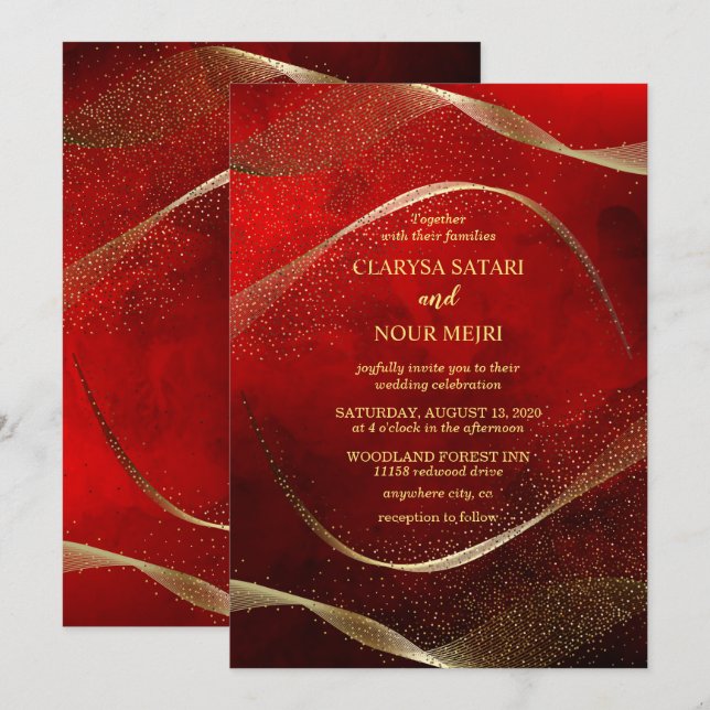 Rose gold glitter chic wedding invitation (Front/Back)