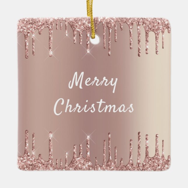 Rose Gold Glitter Christmas Ornament (Front)
