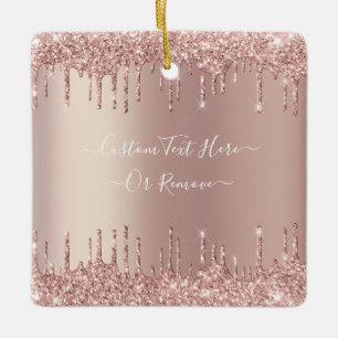 Rose Gold Glitter Christmas Ornament Custom Text