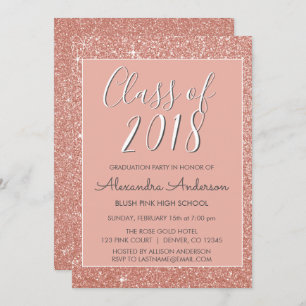 Rose Gold Glitter Class of 2018 Graduation Party Invitation