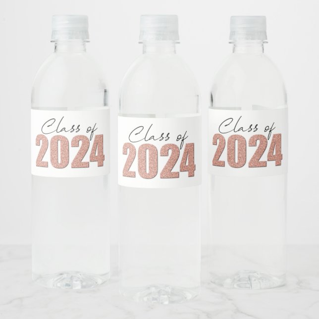 Rose Gold Glitter Class of 2024 Water Bottle Label (Bottles)