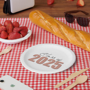 Rose Gold Glitter Class of 2025 Paper Plate