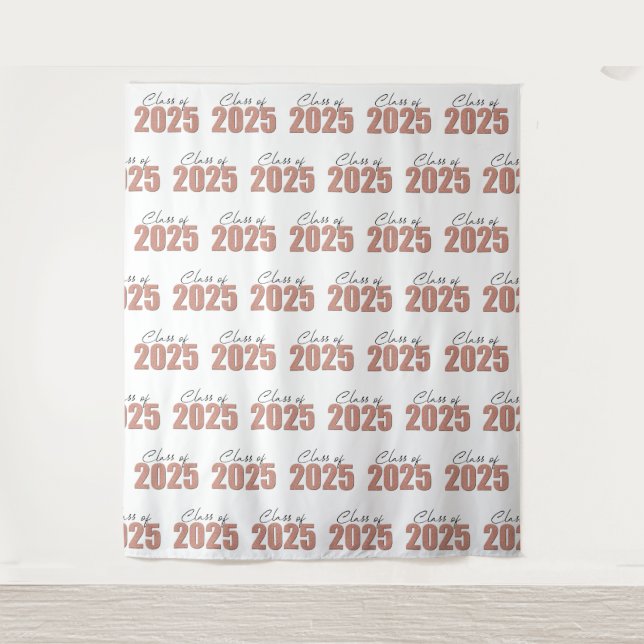 Rose Gold Glitter Class of 2025 Photo Backdrop Tapestry (Front)