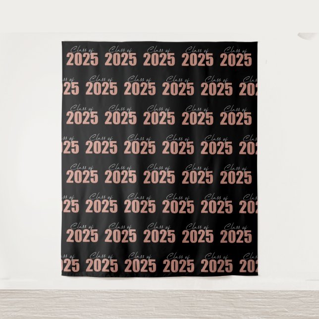 Rose Gold Glitter Class of 2025 Photo Backdrop Tapestry (Front)