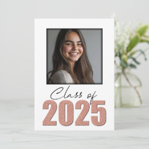 Rose Gold Glitter Class of 2025 Photo Open House Invitation