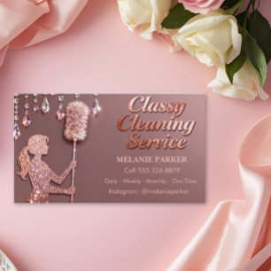 Rose Gold Glitter Classy Cleaning Services Business Card