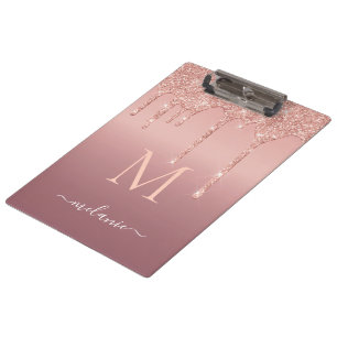 Rose Gold Glitter Clipboard Custom Letter and Name