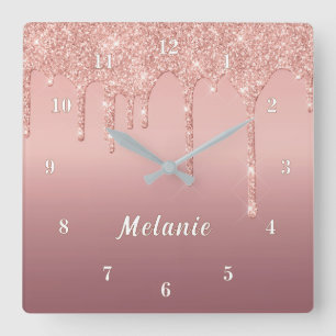 Rose Gold Glitter Clock Gift Personalised Name
