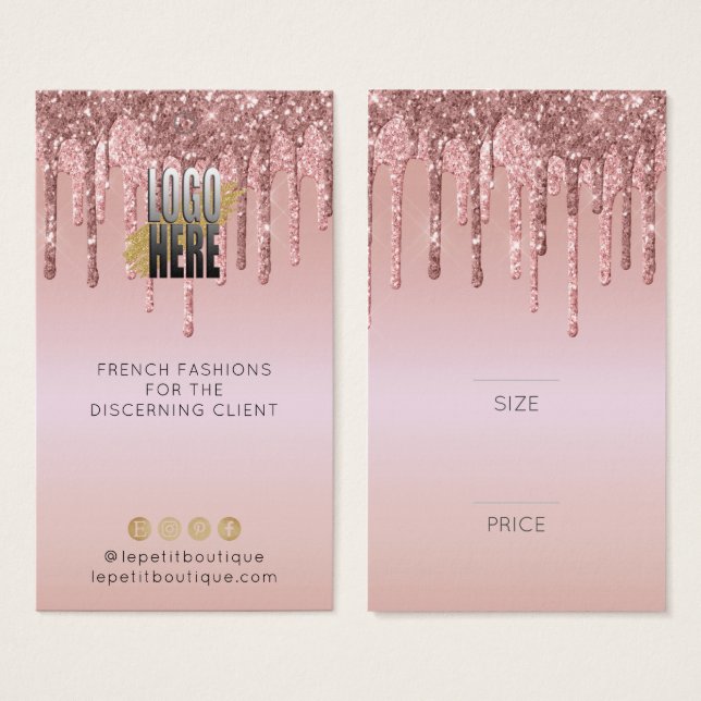 Rose Gold Glitter Clothing Price tag with logo (Front & Back)