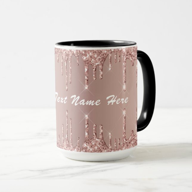 Rose Gold Glitter Coffee Mug Personalised Text (Front Right)