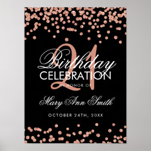 Rose Gold Glitter Confetti 21st Birthday Black Poster
