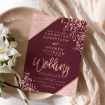 Rose gold glitter confetti chic burgundy wedding invitation<br><div class="desc">Rose Gold glitter confetti and colour block typography on customisable red burgundy and faux rose gold geometric stripes chic wedding ,  perfect for elegant,  luxurious wedding, </div>