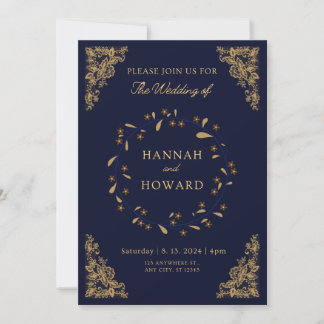 Rose gold glitter confetti chic navy blue wedding Invitation