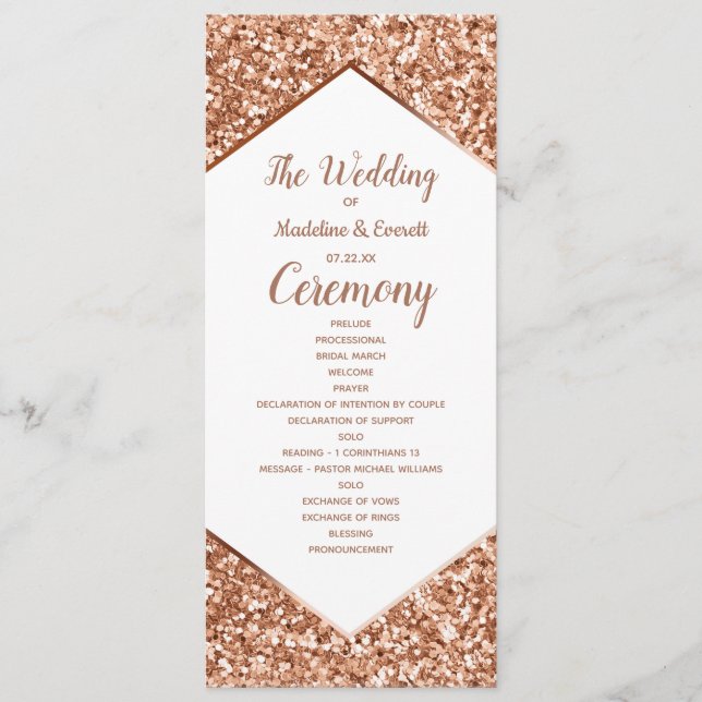 Rose Gold Glitter Confetti Glam Wedding Program Programme (Front)