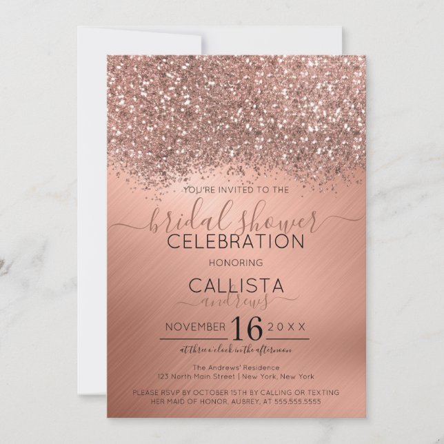 Rose Gold Glitter Confetti Metallic Bridal Shower Invitation (Front)