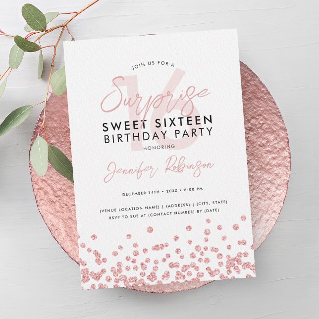 Rose Gold Glitter Confetti Surprise Sweet 16  Invitation (Rose Gold Glitter Confetti Surprise Sweet 16 Invitation)