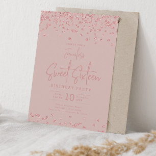Rose Gold Glitter Confetti Sweet 16 Blush Pink  Invitation