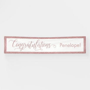 Rose Gold Glitter Congratulations Typography White Banner