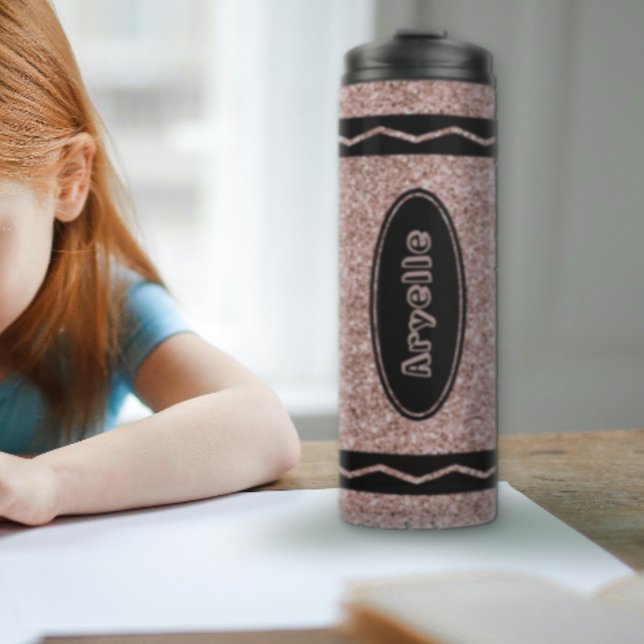 Rose Gold Glitter Crayon Custom Name Drink Tumbler (Creator Uploaded)