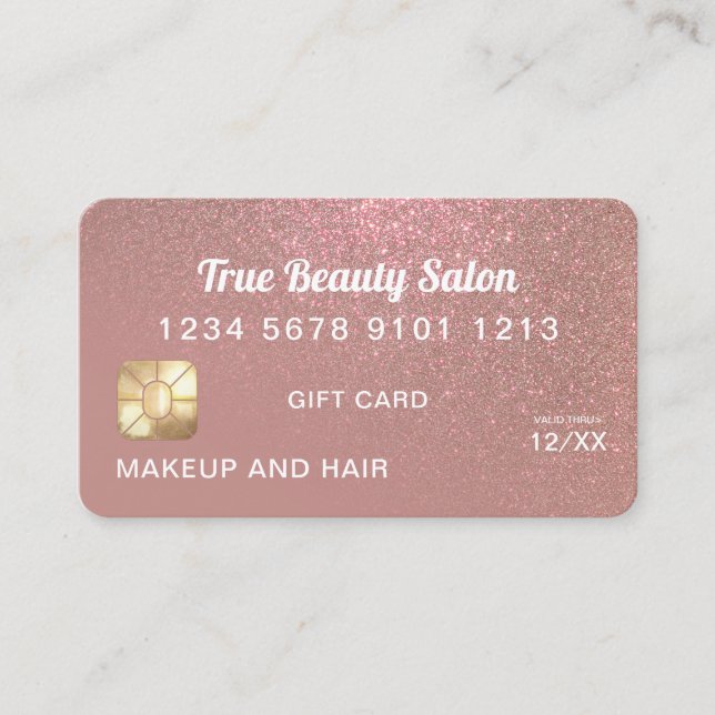 Rose Gold Glitter Credit Card Gift Certificate (Front)
