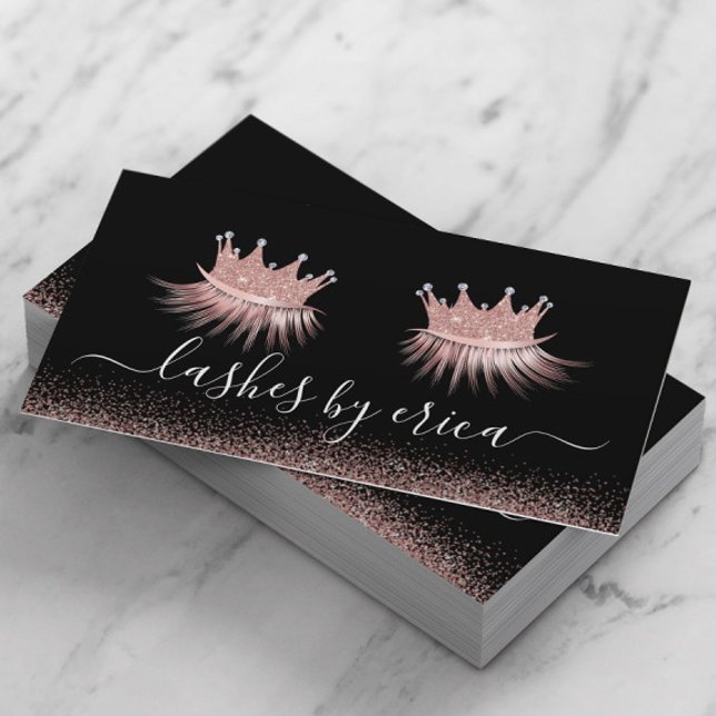 Rose Gold Glitter Crown Eyelash Diva Lashes Salon Business Card (Creator Uploaded)
