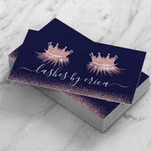 Rose Gold Glitter Crown Eyelash Diva Navy Salon Business Card