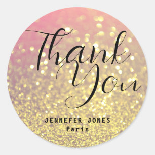 Rose Gold Glitter Crystal Bokeh Thank You Labels
